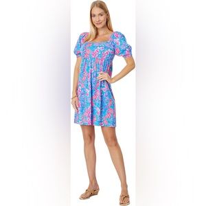 NWT Lilly Pulitzer Delaney Short Sleeve Dress in Cumulus Blue Orchid Oasis